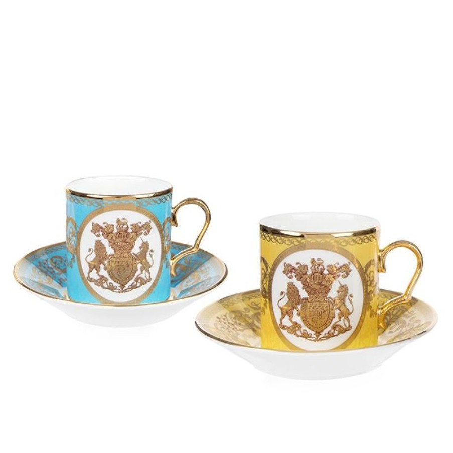 Royal Collection Shop Special Edition Lustre Turquoise And Yellow Coffee Cup And Saucer | Cups & Saucers