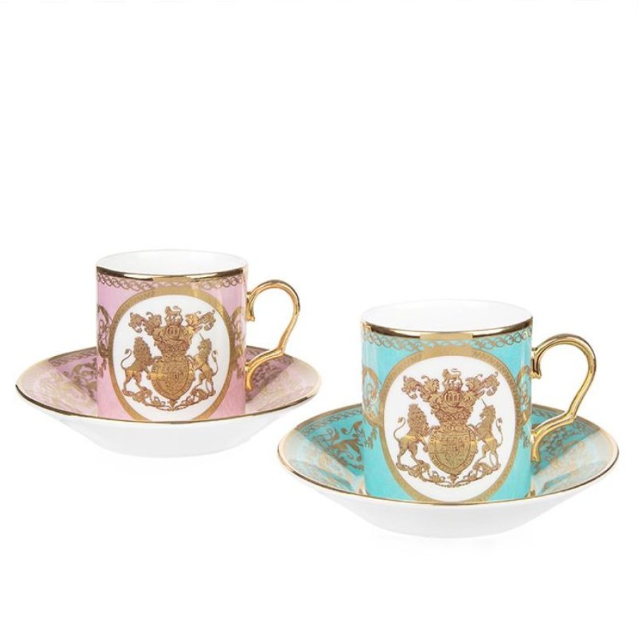 Royal Collection Shop Special Edition Lustre Pink And Green Coffee Cup And Saucer | Cups & Saucers