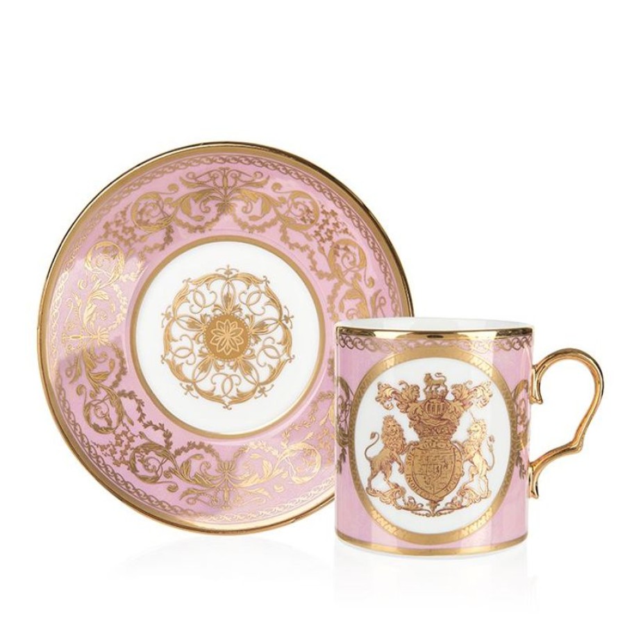 Royal Collection Shop Special Edition Lustre Pink And Green Coffee Cup And Saucer | Cups & Saucers