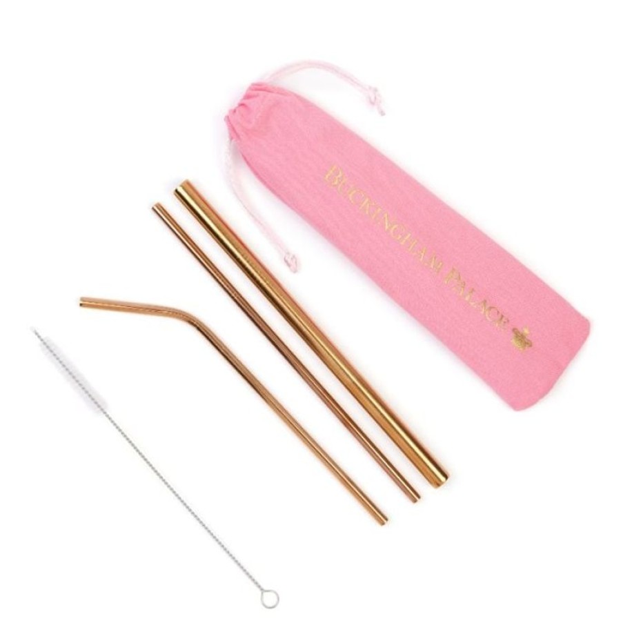 Royal Collection Shop Buckingham Palace Reusable Metal Straws In Pink Bag | Picnics